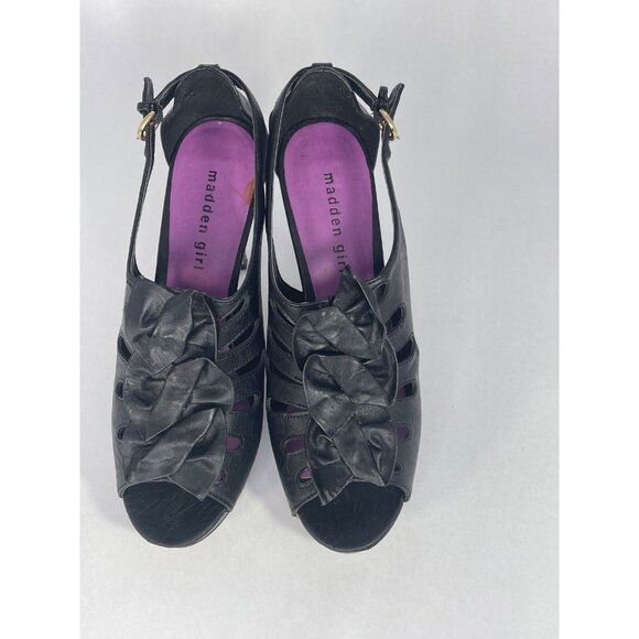 Madden Girl Shoes Women's 8.5 black kobiee ruffle cone heel belt buckle - Picture 15 of 16